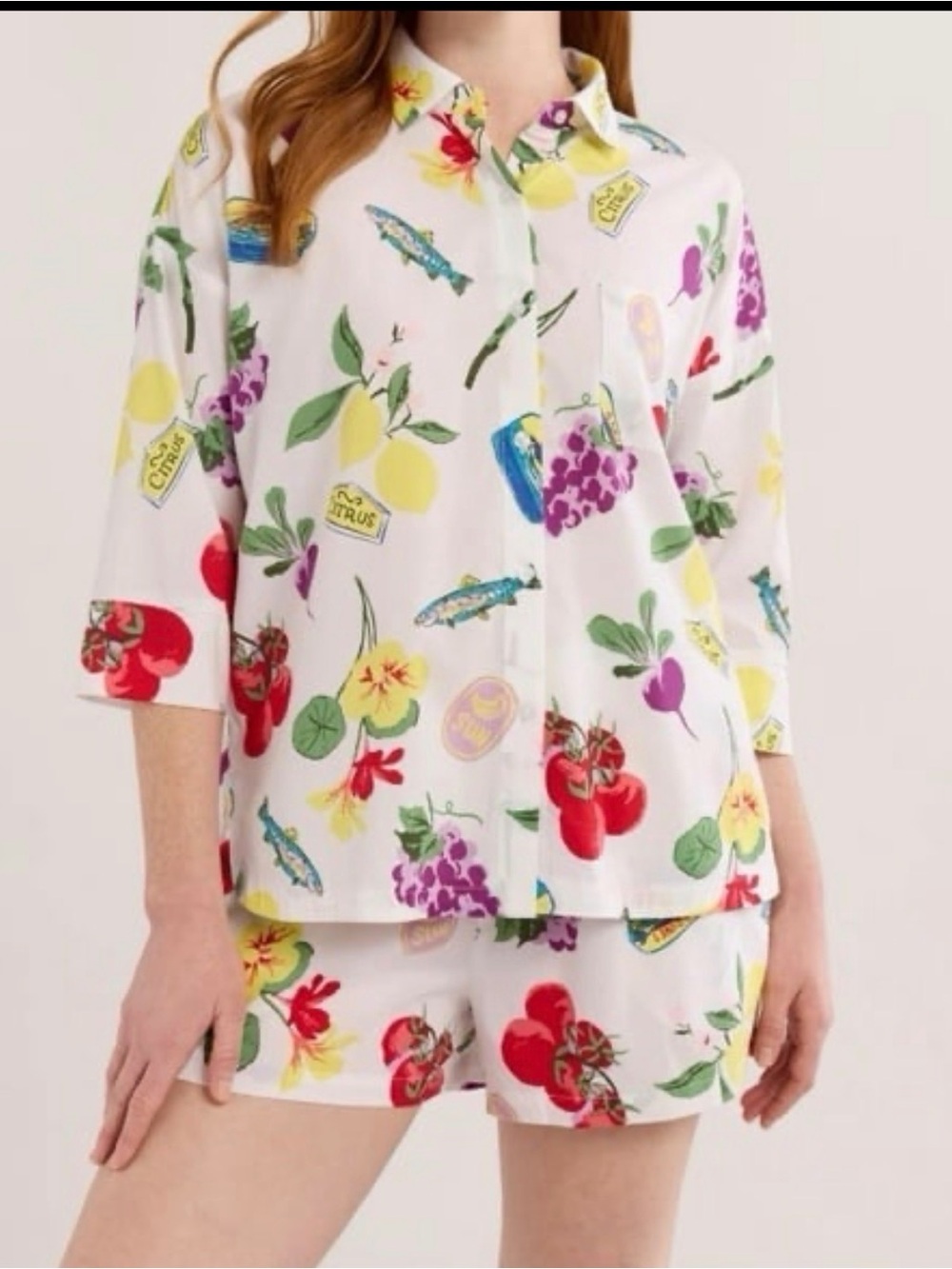 JoySpun Fruit & Floral Print Button-Up Set